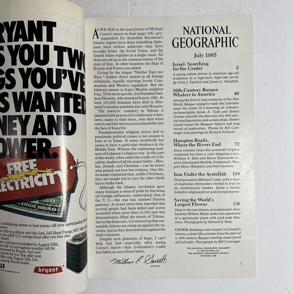 Vintage National Geographic July 1985 Israel Basque Whalers Iran Virginia - Picture 4 of 9